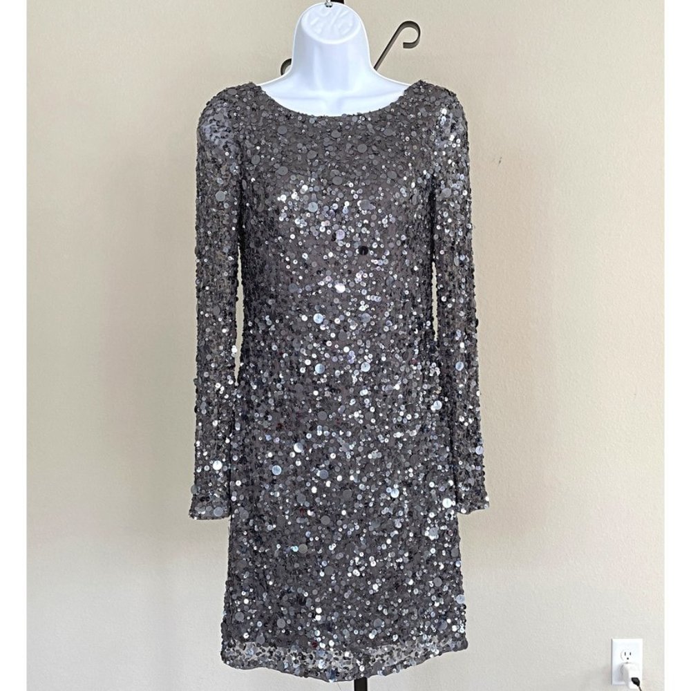 Aidan Mattox Gray Sequin Shift Dress